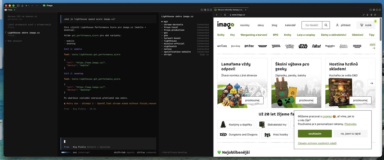OpenCode v CMUX s integrovaným prohlížečem na imago.cz OpenCode v CMUX s integrovaným prohlížečem na imago.cz